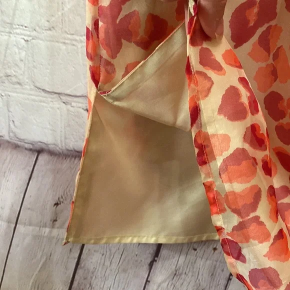 Tibi 100% Silk Dainty Midi Dress Red Nude Animal Print Size 6 Spaghetti Strap - Picture 5 of 12